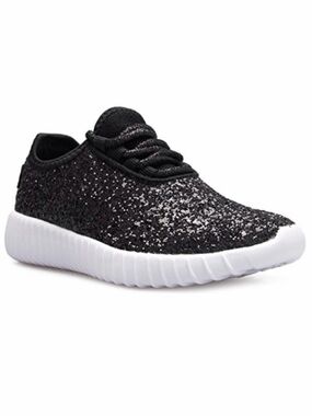 (NIB) FOREVER LINK • Black/White Remy Glitter Lace-Up Sneakers, 6